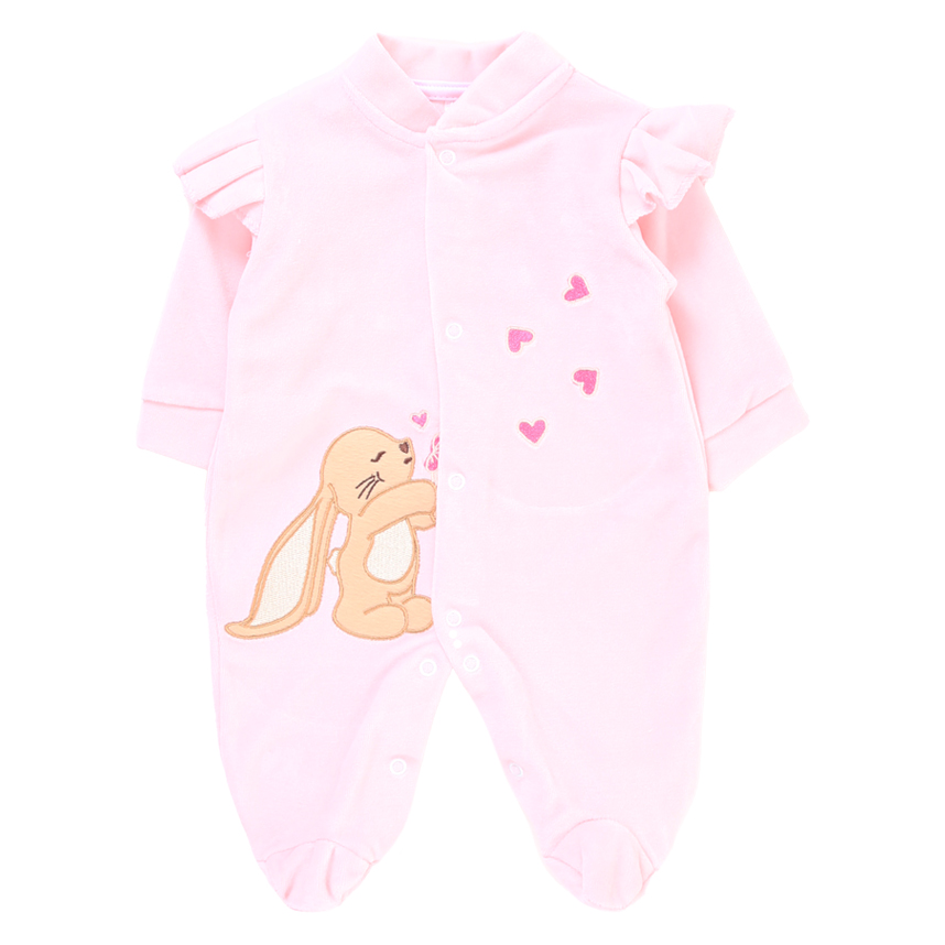 Macacão Longo Plush Bebê Baby Bee Com Bordado Coelha