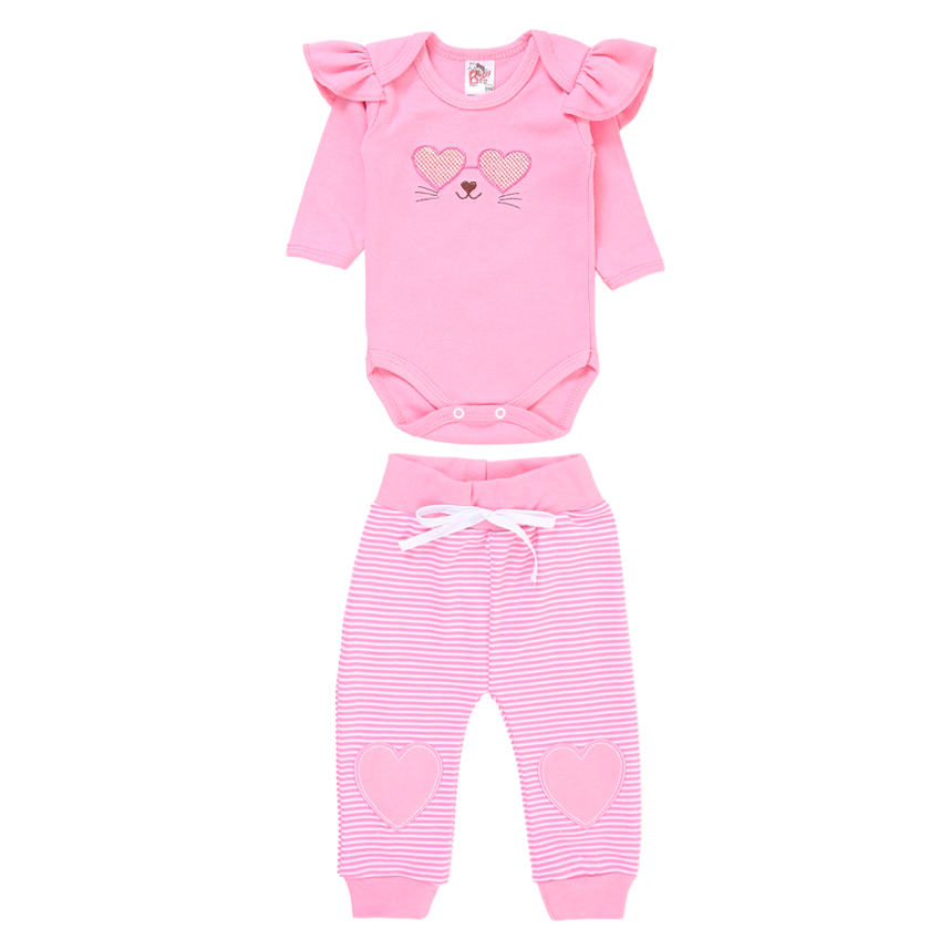 Conjunto Baby Bee em Suedine com Babados e Bordados