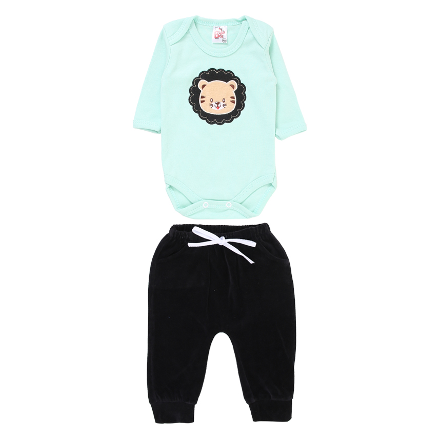 Conjunto Bebê Baby Bee Manga Longa Sem Pé Com Bordado Leão