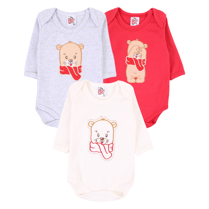Kit 03 Body Baby Bee Manga Longa em Suedine