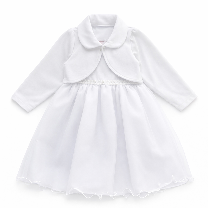 Vestido Batizado Color Mine com Pérolas e Bolero