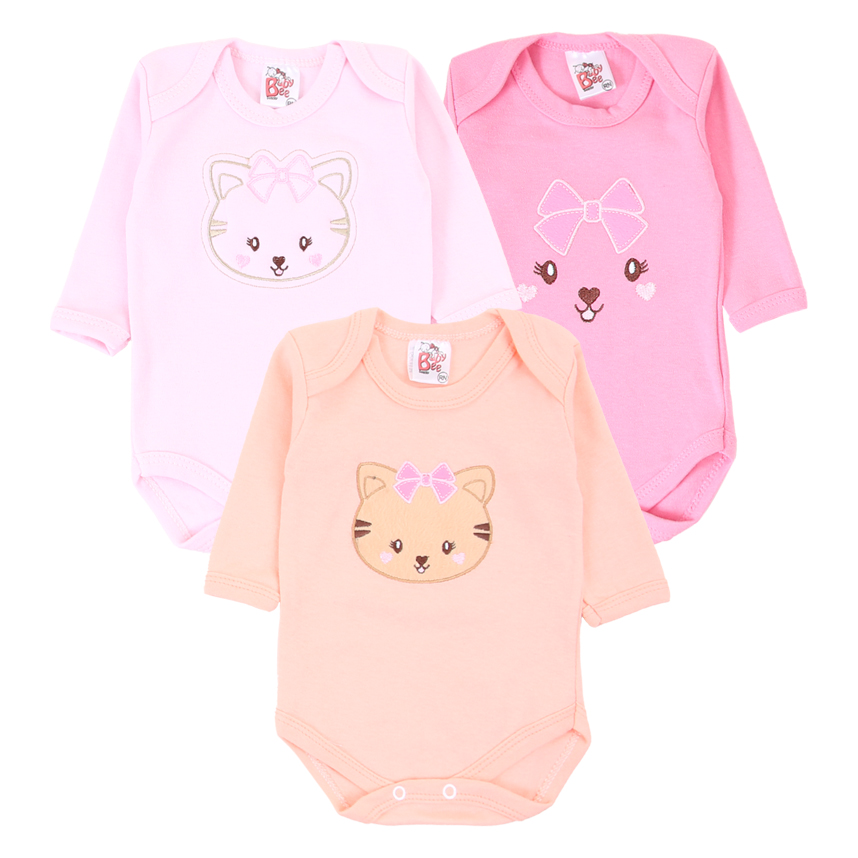 Kit 03 Body Baby Bee Manga Longa em Suedine