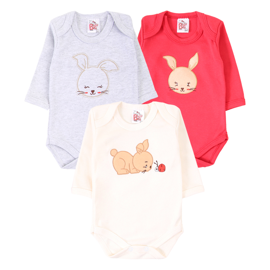 Kit 03 Body Baby Bee Manga Longa em Suedine