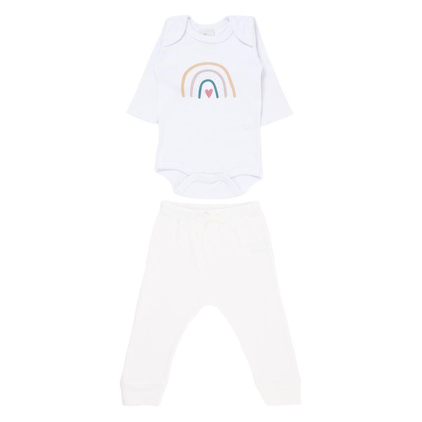 Conjunto Body Bebê Junkes Manga Longa Com Calça Estampa Arco Iris - 2 Peças