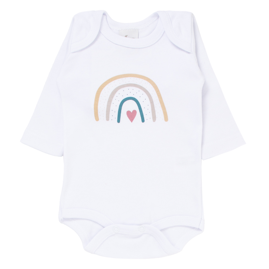 Conjunto Body Bebê Junkes Manga Longa Com Calça Estampa Arco Iris - 2 Peças