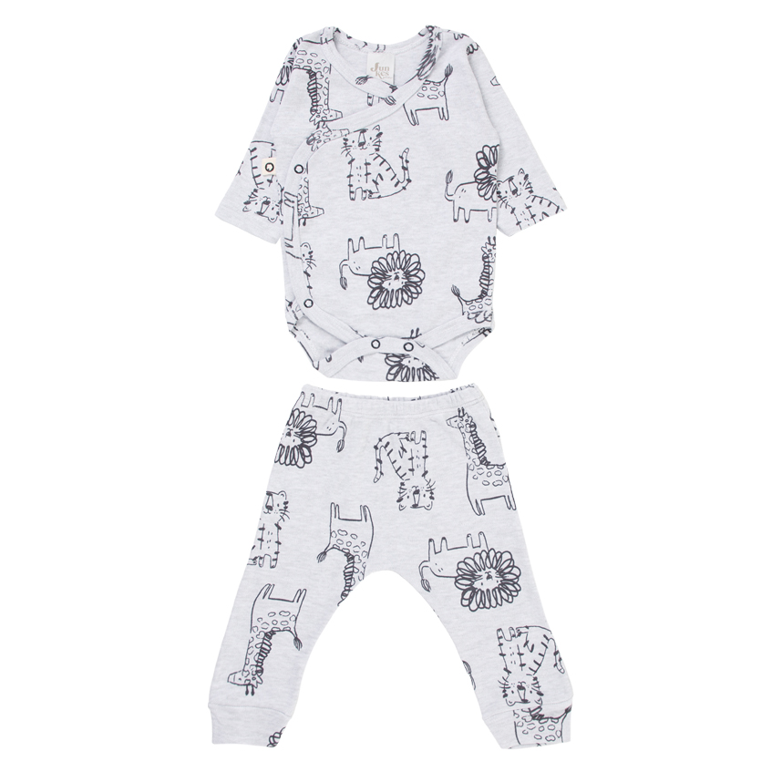 Conjunto Bebê Junkes Body Manga Longa Estampa Safari - 2 Peças