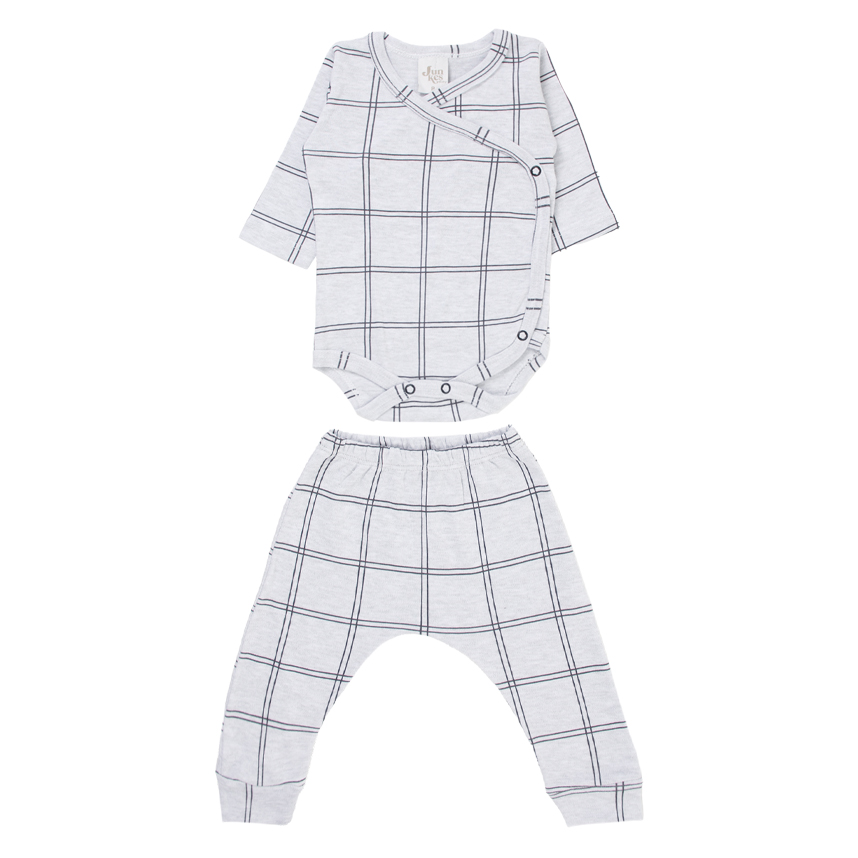 Conjunto Body Bebê Junkes Manga Longa Estampa Xadrez - 2 Peças Conjunto Body Bebê Junkes Manga Longa Estampa Xadrez - 2 Peças