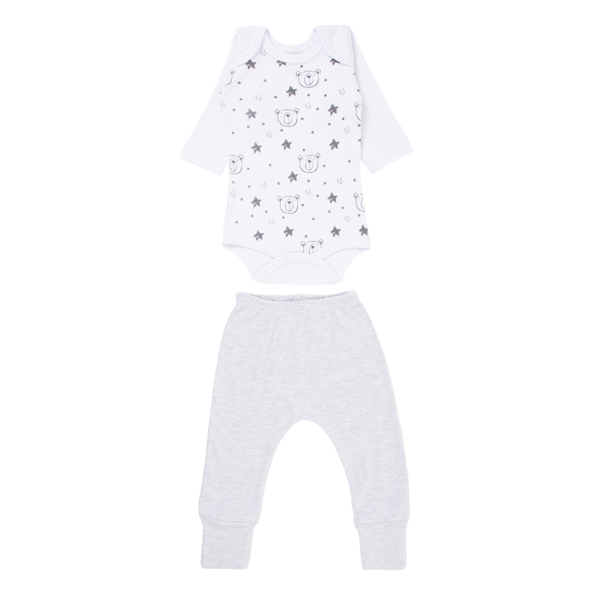 Conjunto Body Bebê Junkes Manga Longa Estampa Urso - 2 Peças