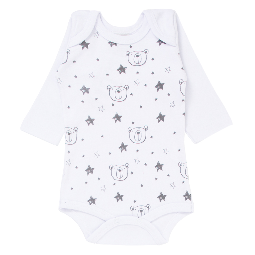 Conjunto Body Bebê Junkes Manga Longa Estampa Urso - 2 Peças