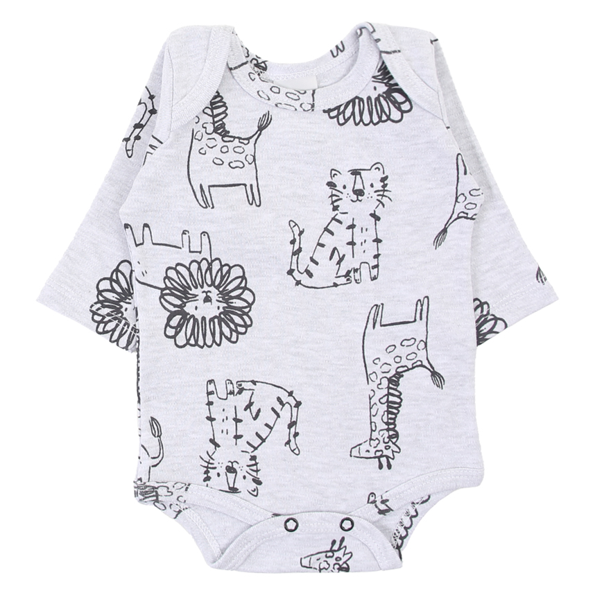 Body Manga Longa em Suedine Xadrez Estampa Safari- 2 Peças