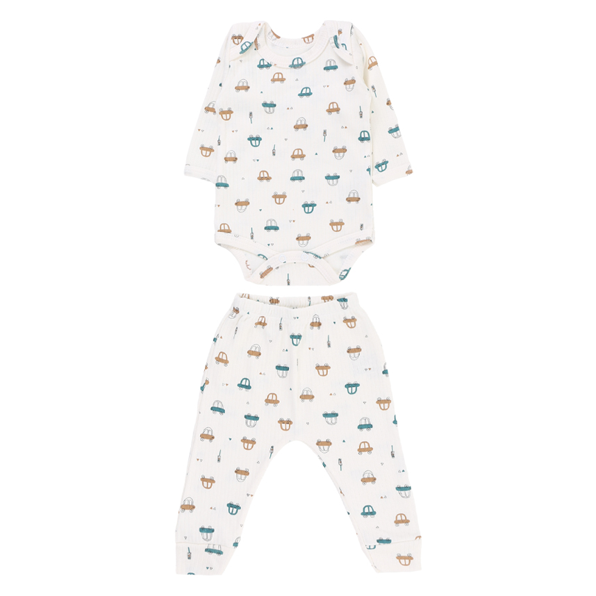 Conjunto Body Bebê Junkes  Manga Longa em Algodão Estampa Carros - 02 Peças