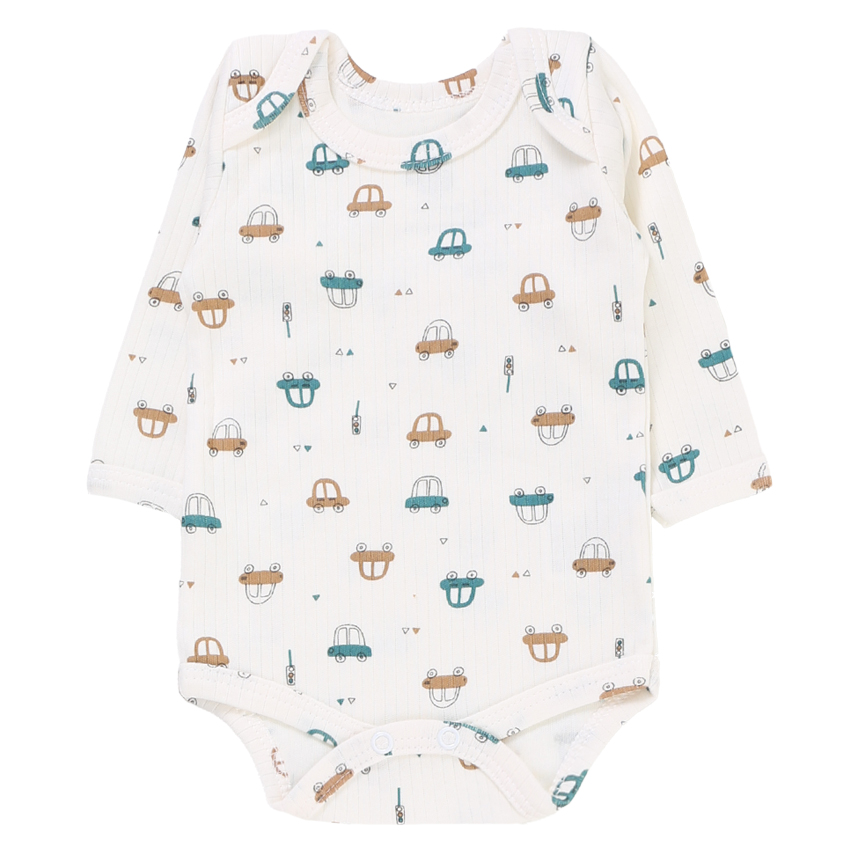 Conjunto Body Bebê Junkes  Manga Longa em Algodão Estampa Carros - 02 Peças