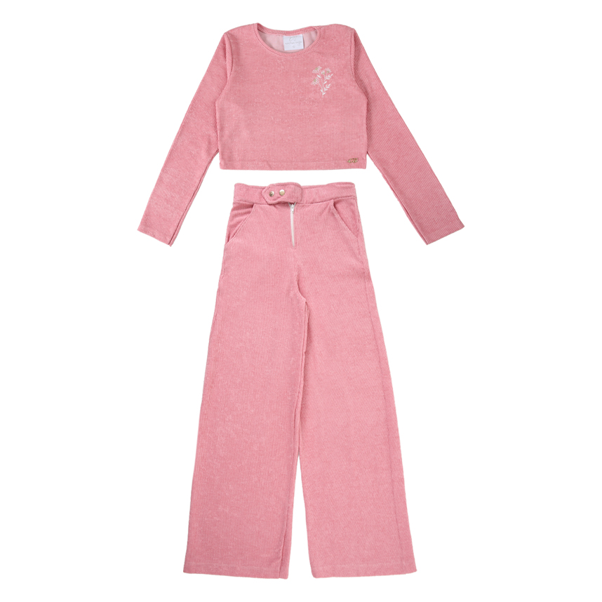 Conjunto Juvenil Menina Anjo Em Veludo Calça Wide Leg