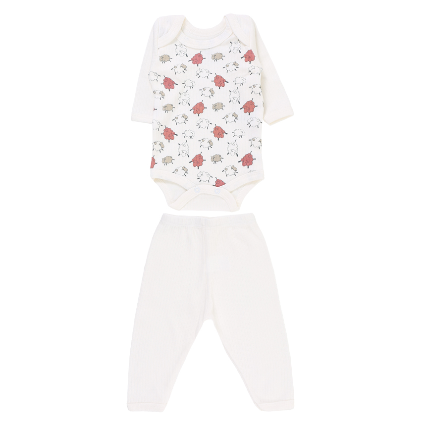 Conjunto Body Bebê Junkes Manga Longa em Algodão Estampa Ovelha - 02 Peças Conjunto Body Bebê Junkes Manga Longa em Algodão Estampa Ovelha - 02 Peças