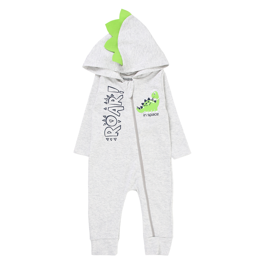 Macacão Longo em Suedine com Capuz Zíper e Silk Dino Roar