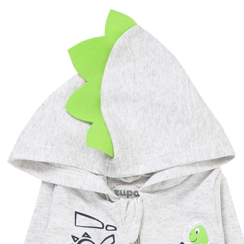 Macacão Longo em Suedine com Capuz Zíper e Silk Dino Roar