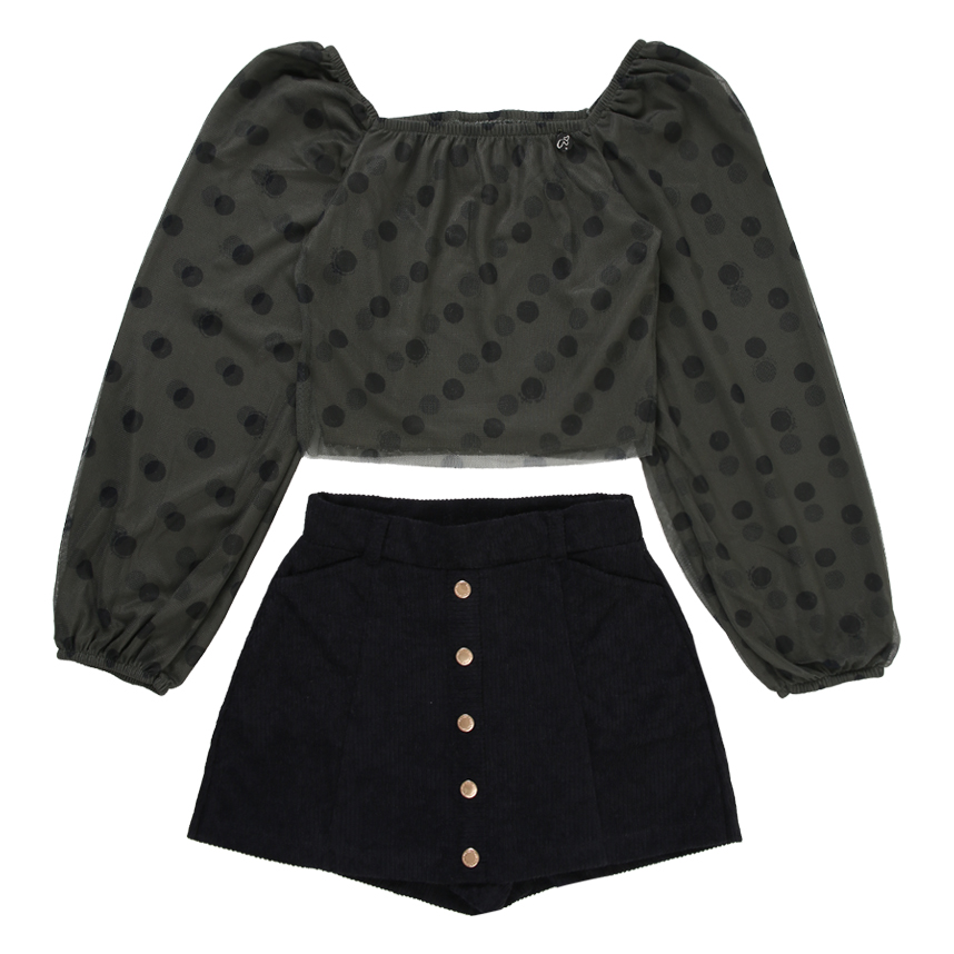 Conjunto Juvenil Menina Anjo Blusa Ciganinha Com Short Saia