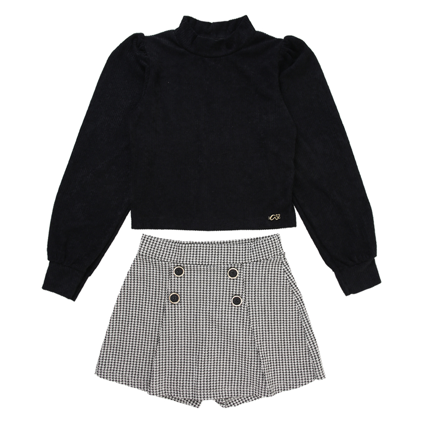 Conjunto Juvenil Menina Anjo Manga Longa Bufante Gola Alta