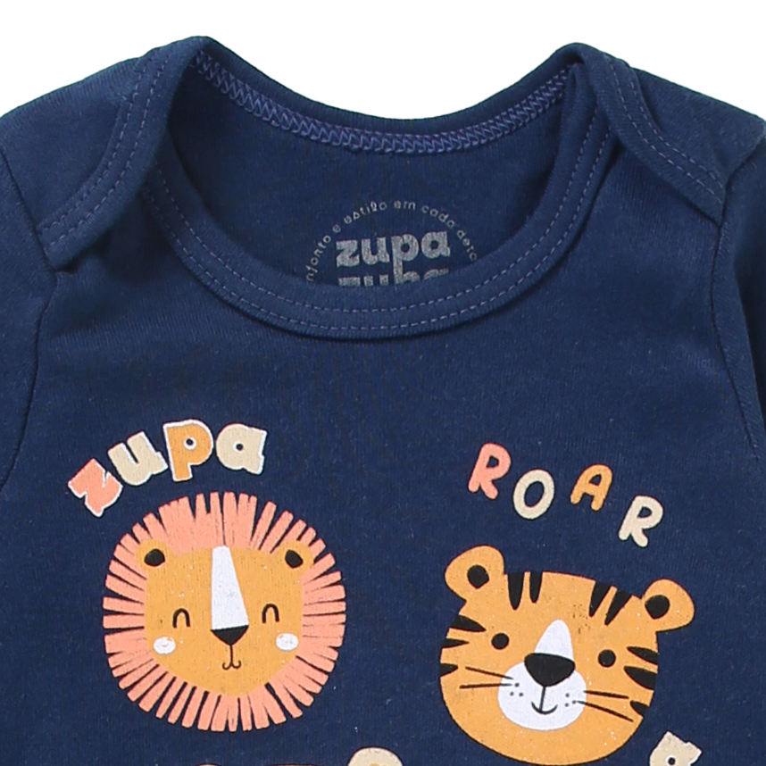 Macacão Longo em Suedine com Zíper e Silk Bichinhos Roar