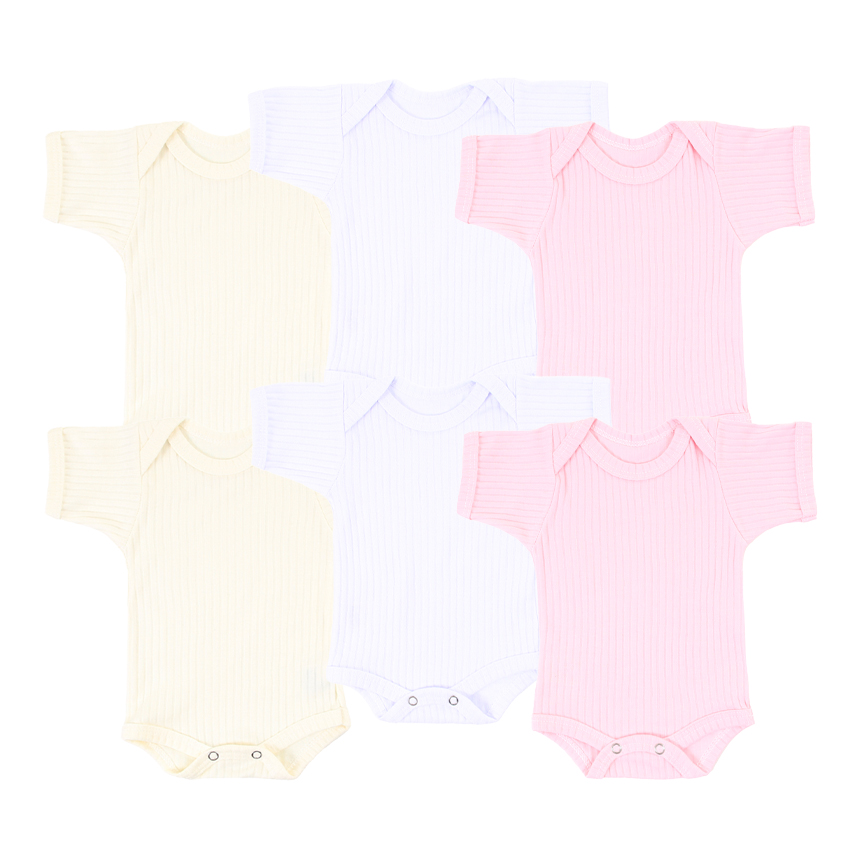 Body Manga Curta em Suedine Canelado Liso - 06 Peças