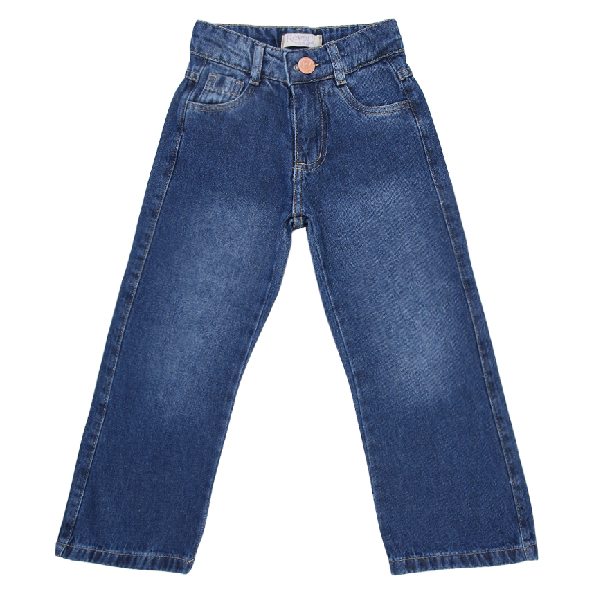 Calça Jeans Infantil Wide Lavagem Escura Used Calça Jeans Infantil Wide Lavagem Escura Used