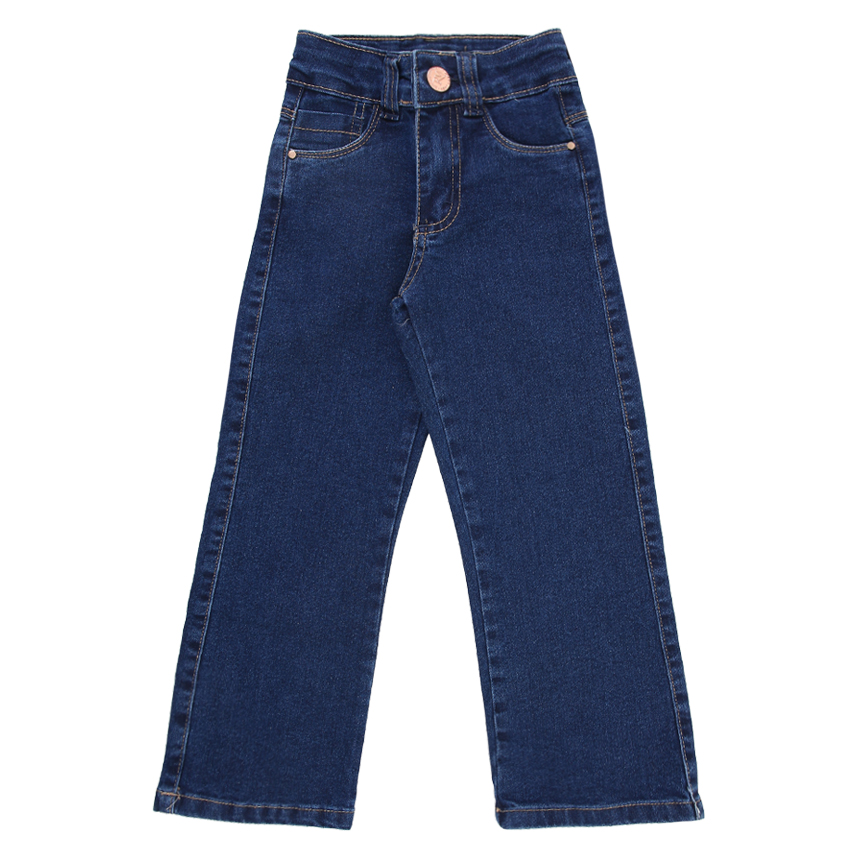 Calça Jeans Infantil Revert Jeans Wide Escuro Com Elastano