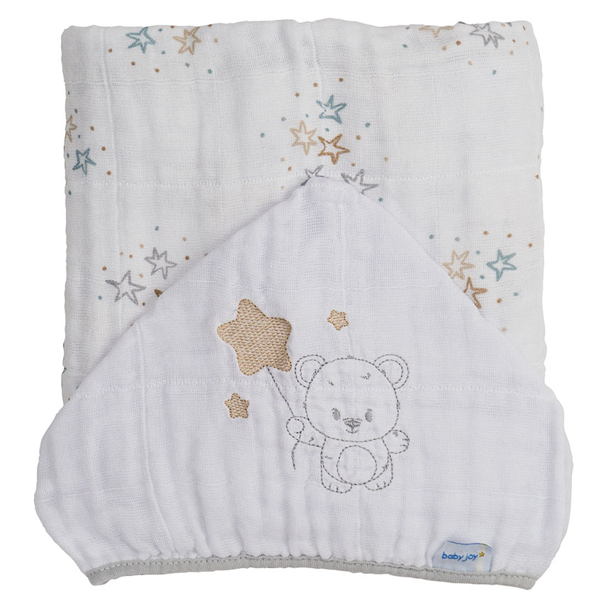 Toalha com Capuz Baby Joy Bordado Estrelas