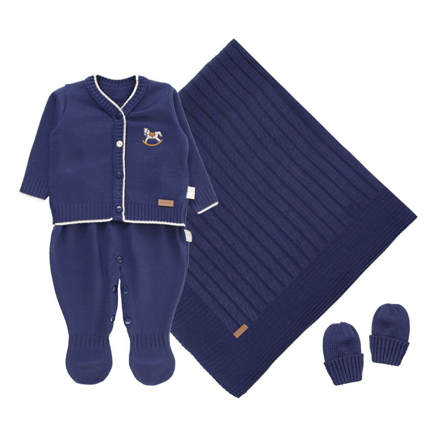 Saída de Maternidade com Macacão Casaco Luva e Manta 4 Peças Saída de Maternidade com Macacão Casaco Luva e Manta 4 Peças