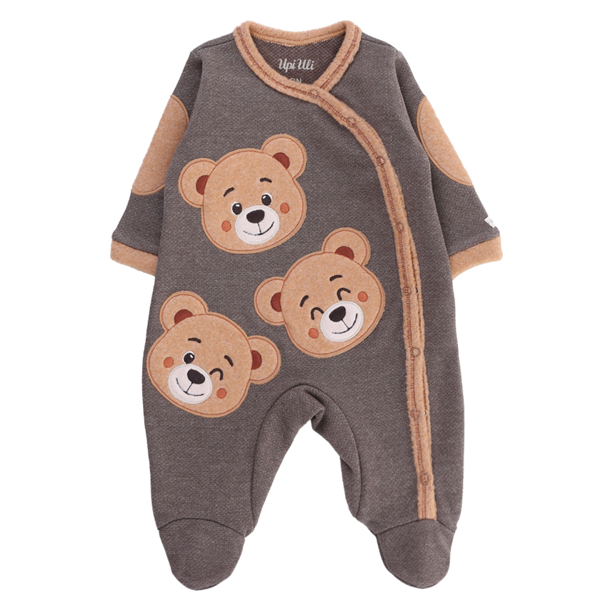 Macacão Longo Fleece Bebê Upi Uli Bordado Urso