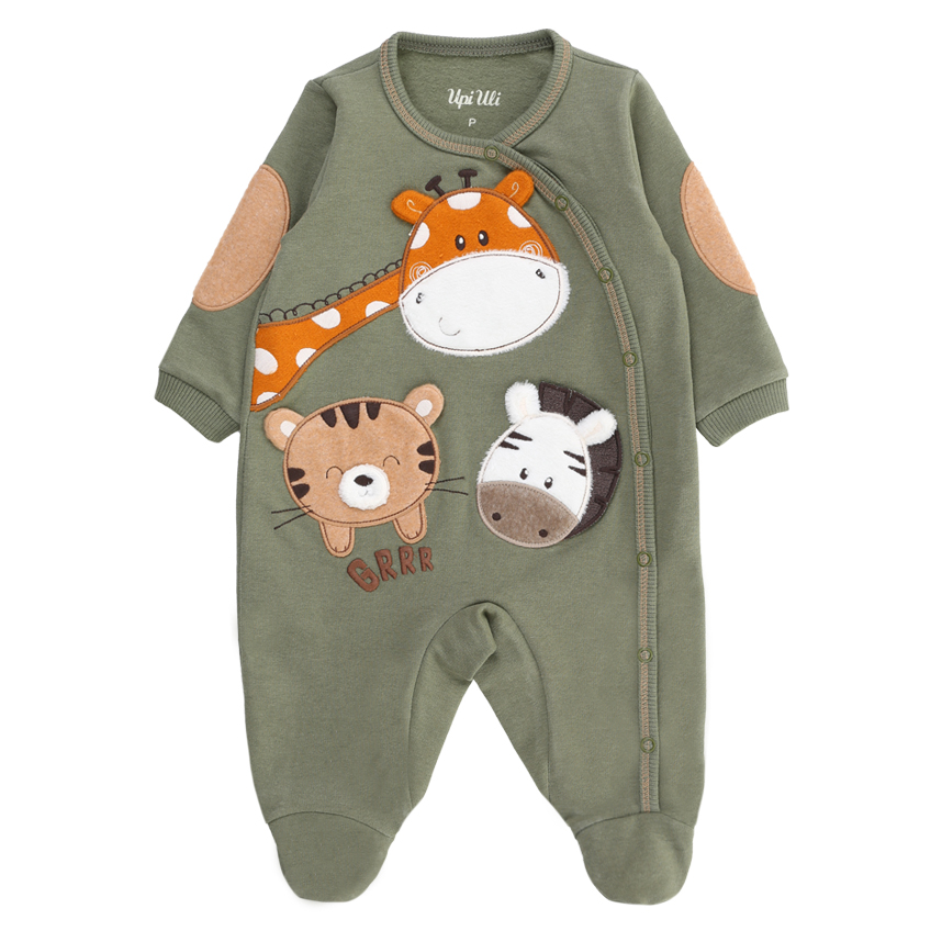 Macacão Longo Bebê Upi Uli Moletom Estampa Bordado Bichinhos