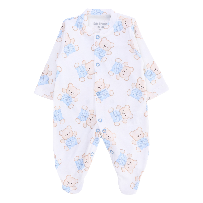 Macacão Longo Bebê Day By Day Suedine Estampa Bordado Ursinhos