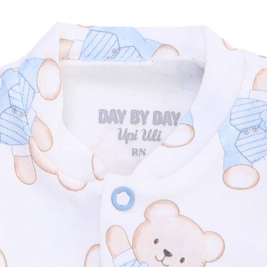 Macacão Longo Bebê Day By Day Suedine Estampa Bordado Ursinhos