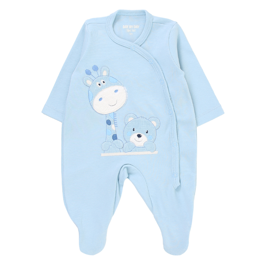 Macacão Longo Bebê Day By Day Suedine Bordado Ursinho e Girafa