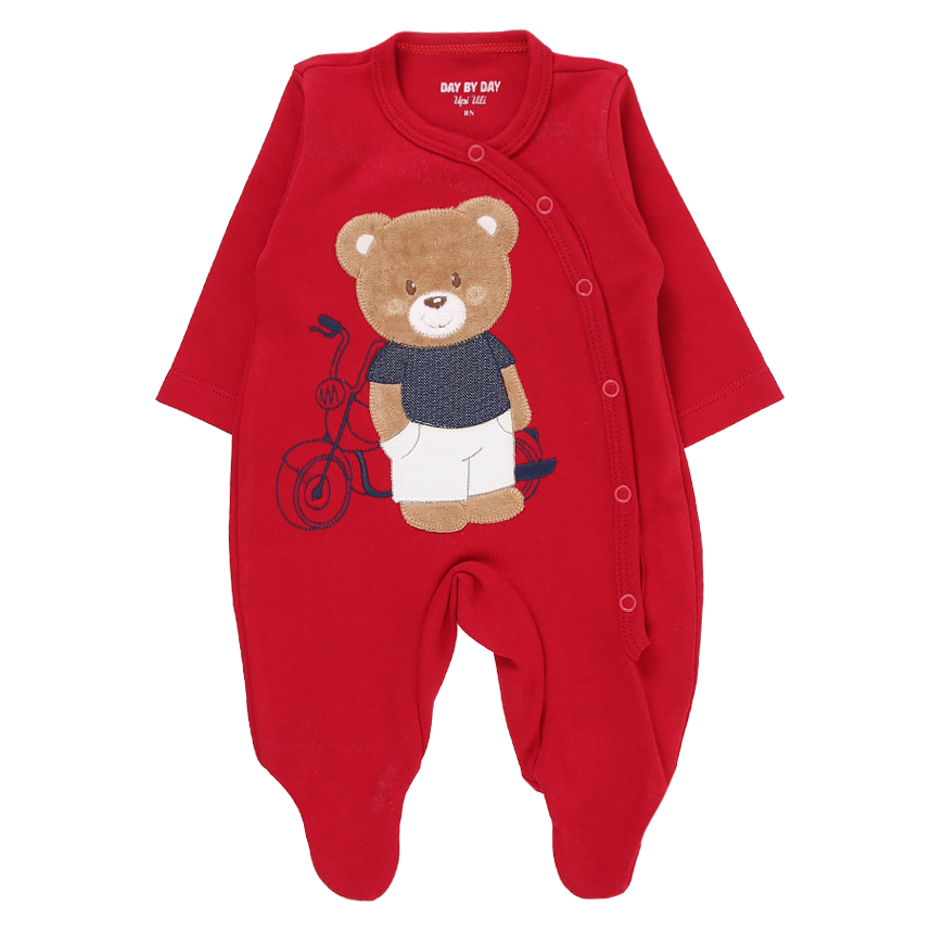 Macacão Longo Bebê Day By Day Suedine Bordado Urso e Moto