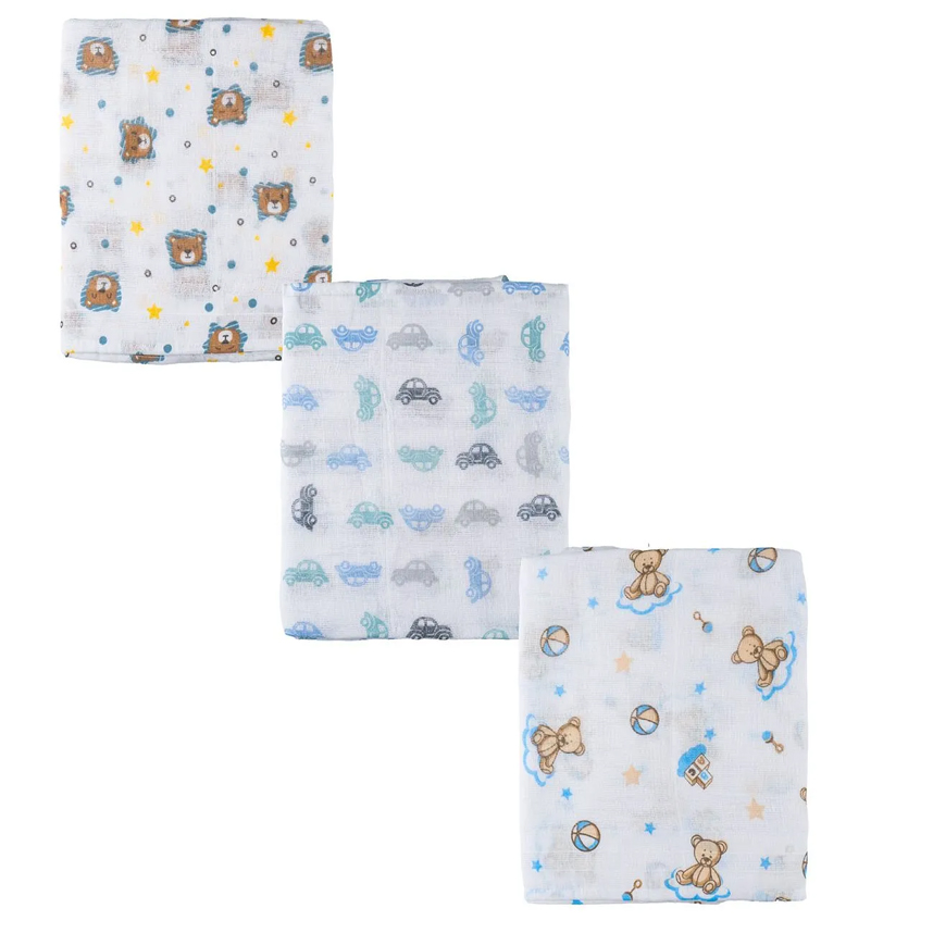 Kit Toalha Fralda Incomfral Linha Luxo Estampado Menino - 3 Peças Kit Toalha Fralda Incomfral Linha Luxo Estampado Menino - 3 Peças