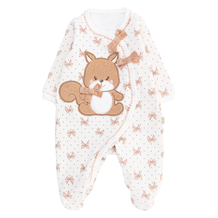 Macacão Longo Bebê Upi Uli Tricoline Estampa Lacinho e Esquilo