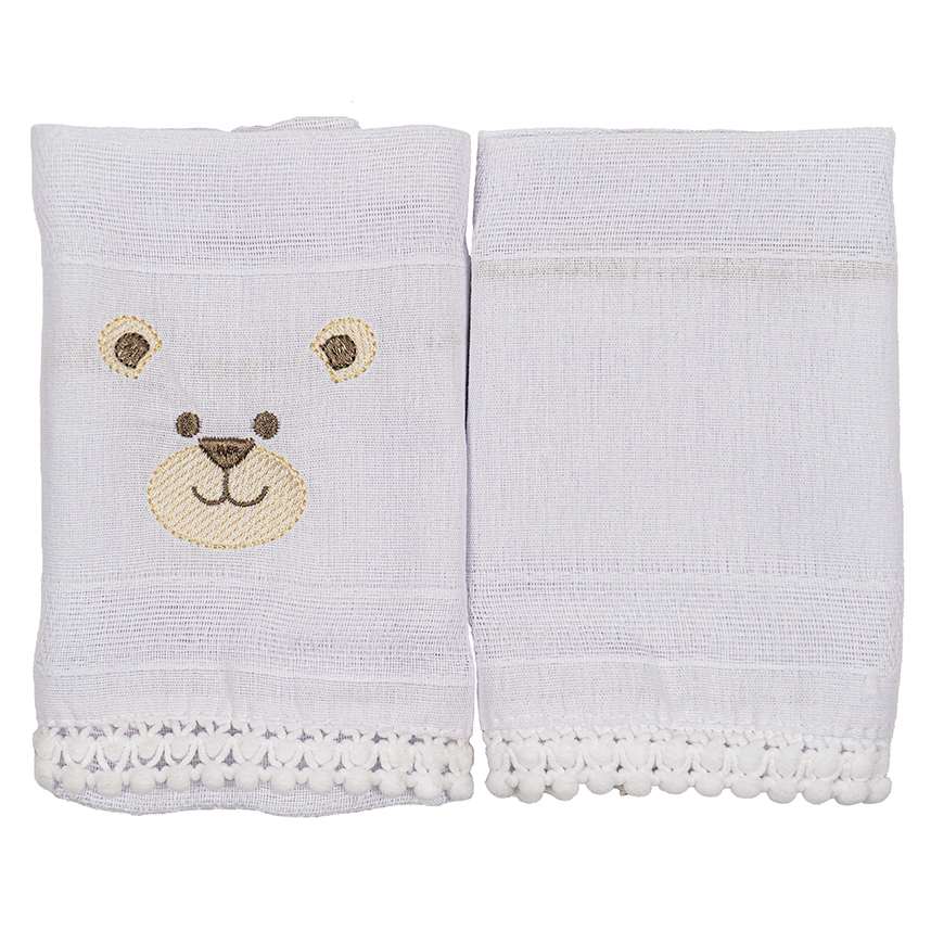 Kit Pano De Boca Incomfral Bordado Urso - 2 Peças Kit Pano De Boca Incomfral Bordado Urso - 2 Peças
