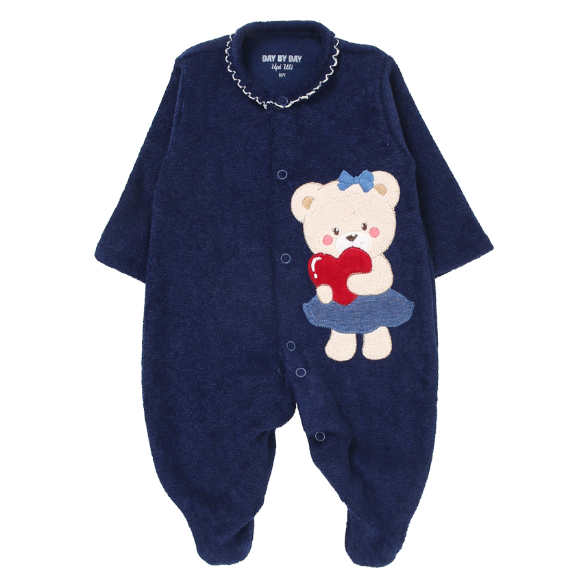 Macacão Longo Bebê Day By Day Soft Estampa Ursa e Coração