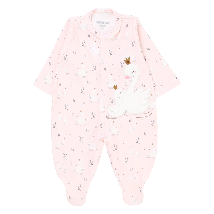 Macacão Longo Bebê Day By Day Suedine Bordado Cisnes