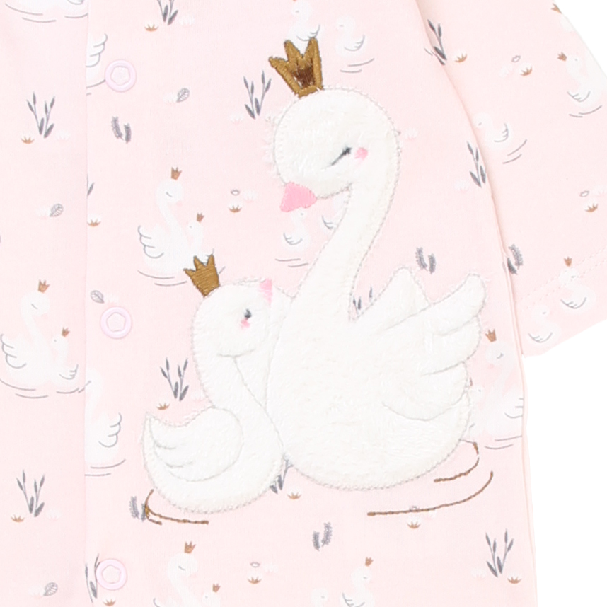 Macacão Longo Bebê Day By Day Suedine Bordado Cisnes