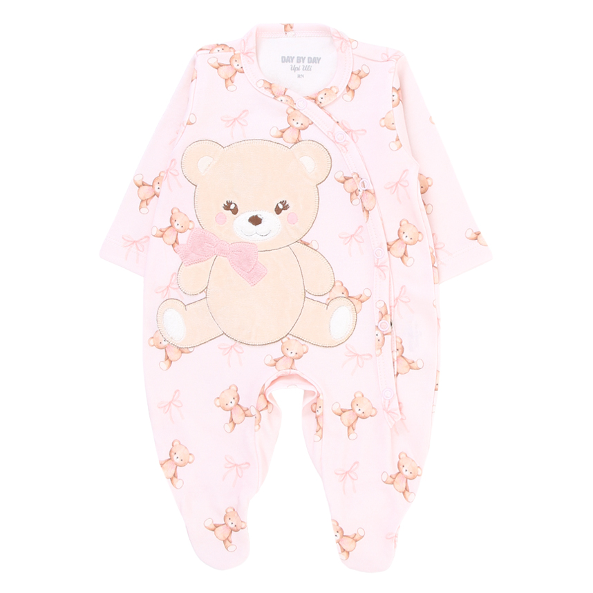 Macacão Longo Bebê Day By Day Suedine Estampa Bordado Urso