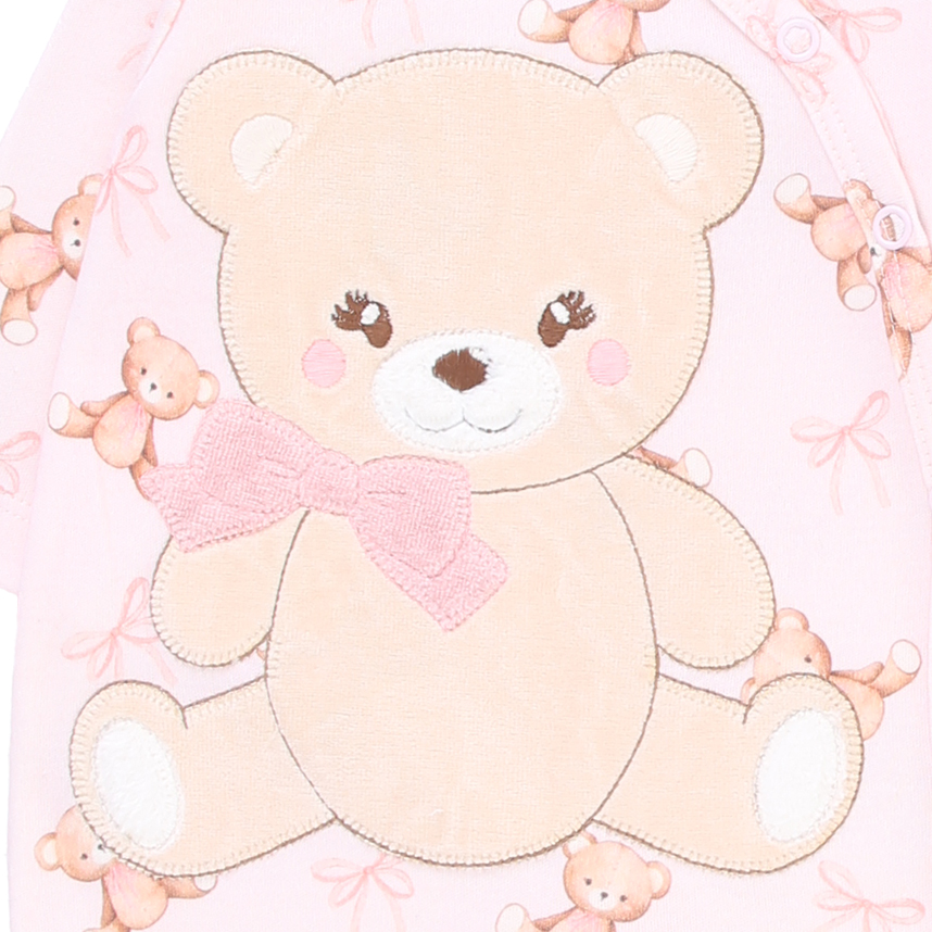 Macacão Longo Bebê Day By Day Suedine Estampa Bordado Urso