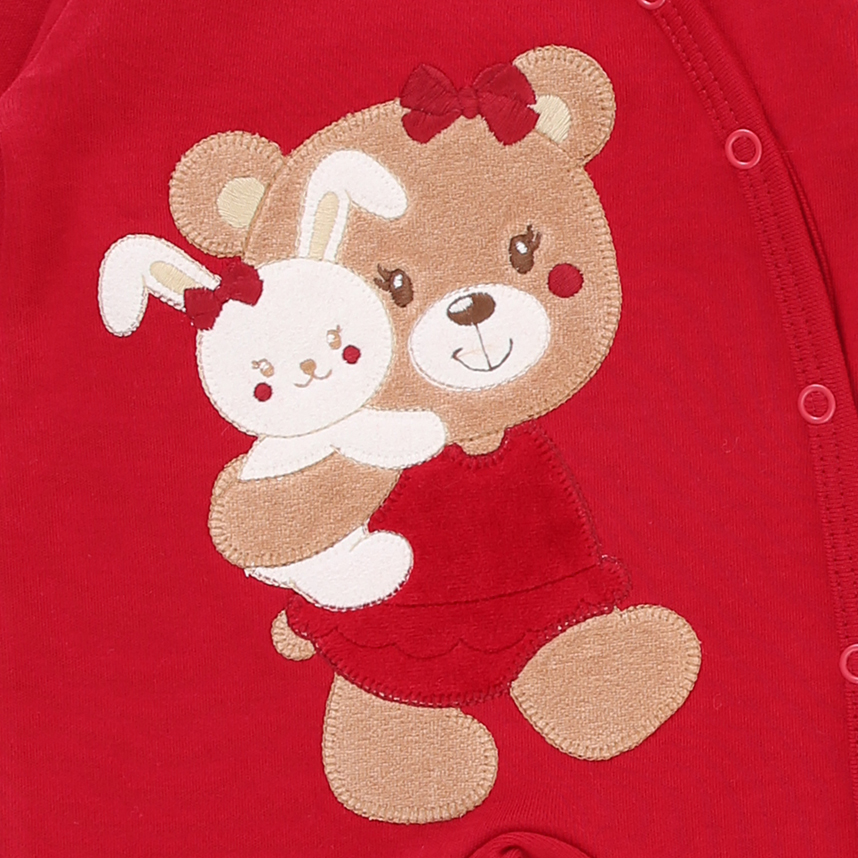 Macacão Longo Bebê Day By Day Suedine Estampa Bordado Ursa e Coelha