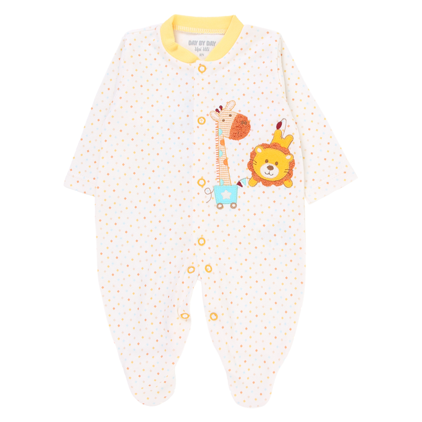 Macacão Longo Bebê Day By Day Suedine Bordado Girafa Leão