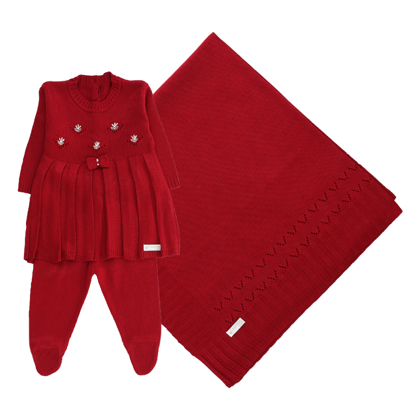 Saída de Maternidade Vestido com Pregas Calça e Manta - 3 Peças Saída de Maternidade Vestido com Pregas Calça e Manta - 3 Peças