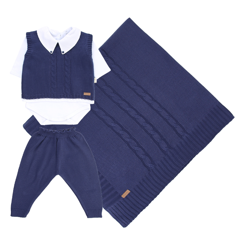 Saída de Maternidade com Body Colete Calça e Manta 4 Peças Saída de Maternidade com Body Colete Calça e Manta 4 Peças