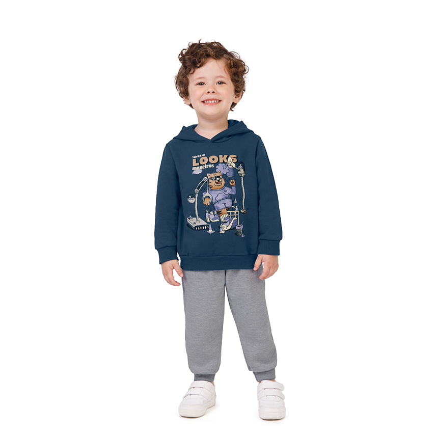 Conjunto Infantil Malwee Blusão Estampado Com Capuz
