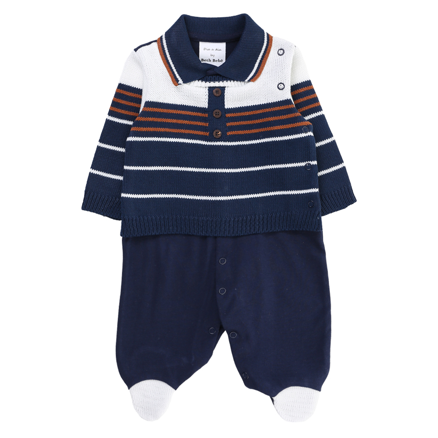 Macacão Longo Beth Bebê Malha Detalhe Linho Macacão Longo Beth Bebê Malha Detalhe Linho