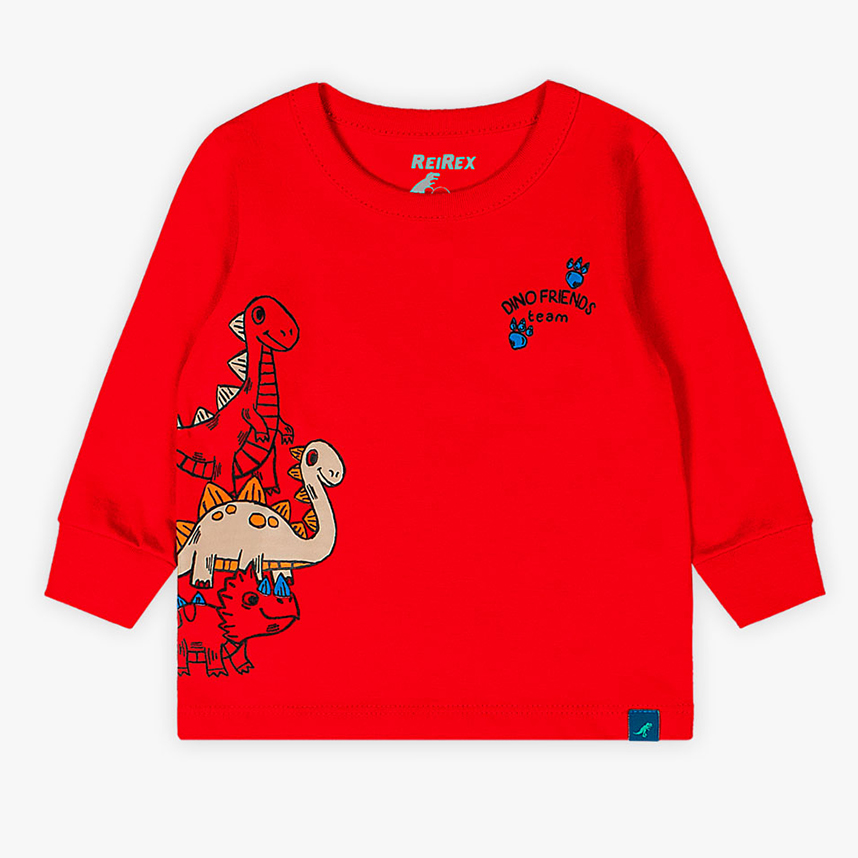 Camiseta Bebê Reirex Manga Longa Em Meia Malha Estampa Dinos