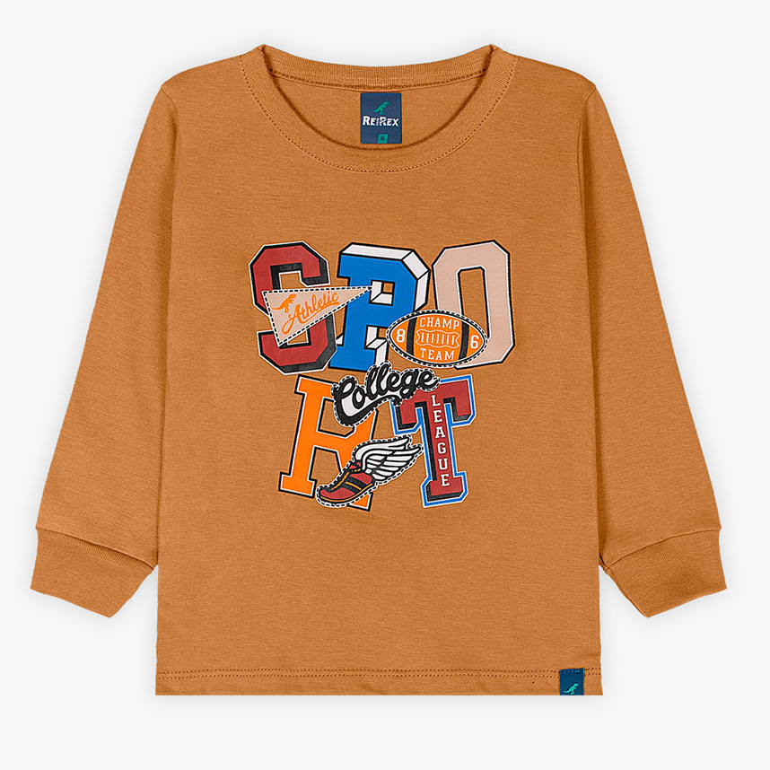 Camiseta Infantil Reirex Manga Longa Em Meia Malha Estampa Sport